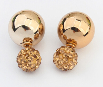 Fashion double Pearl Women Earrings Gold Plated - Star Jewerly Nice Gold Sliver Korean Crystal Two Ball Pearls Stud Earrings