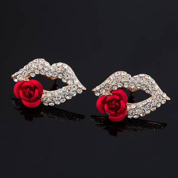 Women & girls Fashion - Austrian Shiny Crystall Rose-mouth Stud Earrings