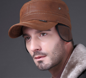 Fashion Army Cap Box Hat Cadet Visor - HL019 Genuine Leather Rider Style Cowhide