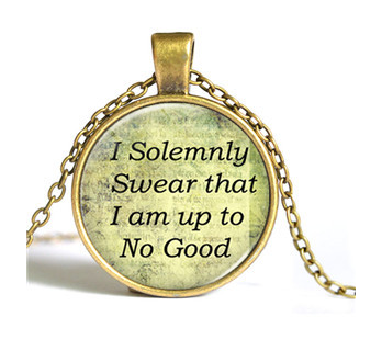 Glass Dome for men women jewelry - Harry Potter 'I Solemnly Swear That I Am Up To No Good' antique bronze/silver pendant necklace