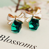 Gold Square bow Stud Earrings for Women - jewelry Shimmer Chic fashion Gold Bowknot Cube Crystal Earring