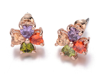 Colorful Rose Shape Earrings For Women - True Gold Plating Earrings Luxury CZ Korean Fashion Jewelry