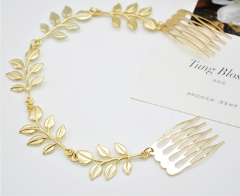 Headband Accessories Tassel Head Jewelry - Elegant Golden Olive Leaf Decoration Hair Combs Cuff Pin