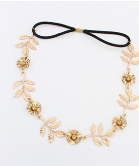 Flower Head Bands Hair Accessories For Women Girl - New Fashion Jewelry Vintage Gold Elastic Romantic Olive Branch Leaves