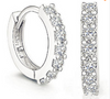 Women Hoop Huggie Earrings - 925 Silver White 13mm Small Round Square Topaz Crystal Cute Zircon Earring